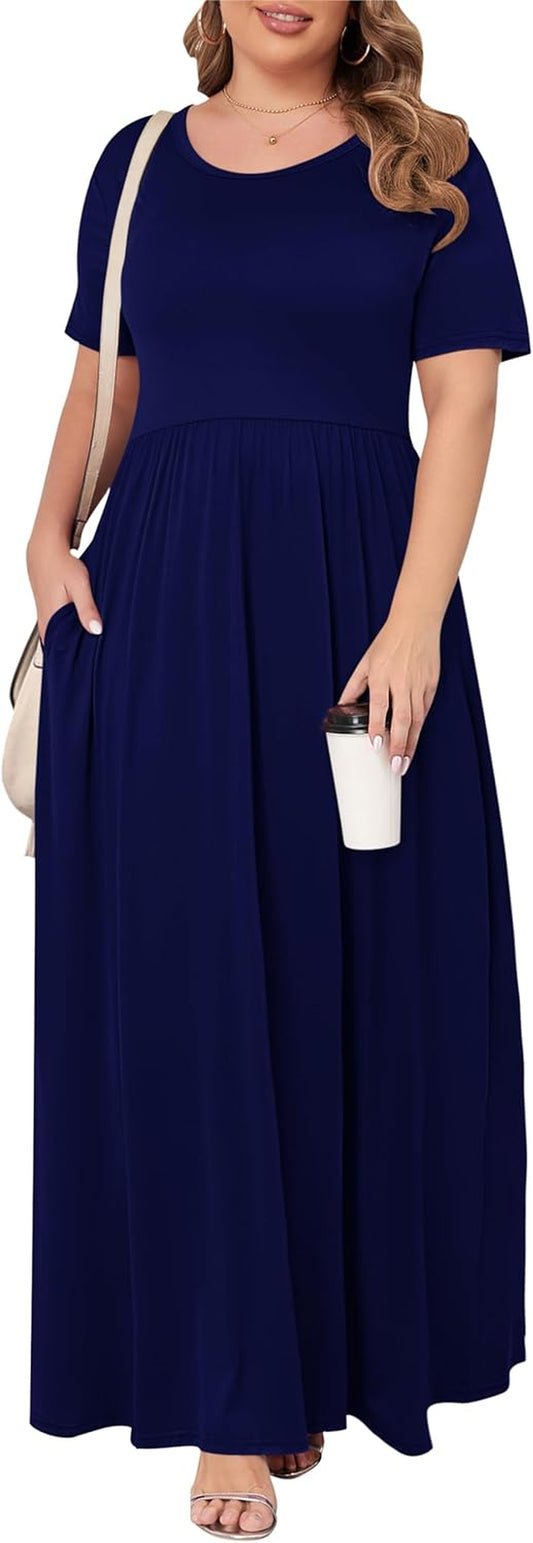 Women’S plus Size Maxi Dresses for Curvy Women Summer Casual Short Sleeve 2026 Long Dress 14W-26W