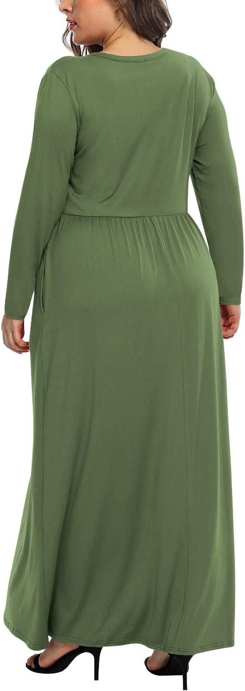 Women'S plus Size Long Sleeve Loose Plain Casual Long Maxi Dresses with Pockets
