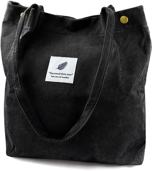 Corduroy Tote Bag Large for Women Girl Lady Canvas Shoulder Cord Purse and Handbags with Inner Pocket