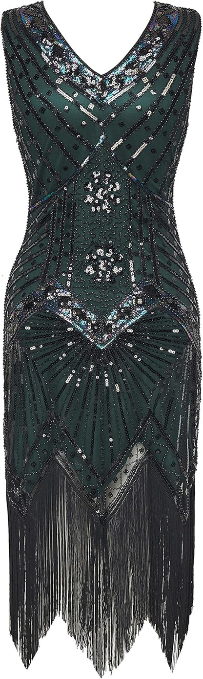 Women'S Flapper Dresses 1920S V Neck Beaded Fringed Great Gatsby Dress