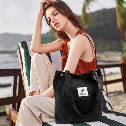 Corduroy Tote Bag Large for Women Girl Lady Canvas Shoulder Cord Purse and Handbags with Inner Pocket