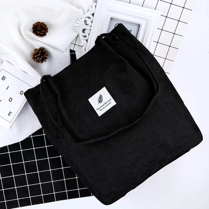 Corduroy Tote Bag Large for Women Girl Lady Canvas Shoulder Cord Purse and Handbags with Inner Pocket