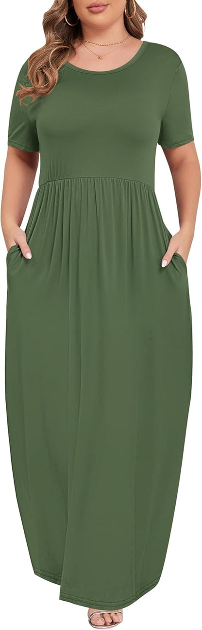 Women’S plus Size Maxi Dresses for Curvy Women Summer Casual Short Sleeve 2026 Long Dress 14W-26W