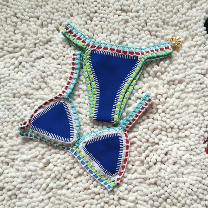 Micro Bikini 2026 Women Handmade Crochet Knit Swimwear Beach Push up Bra Patchwork Bathing Suit Swimsuit Biquini Thong Bikini