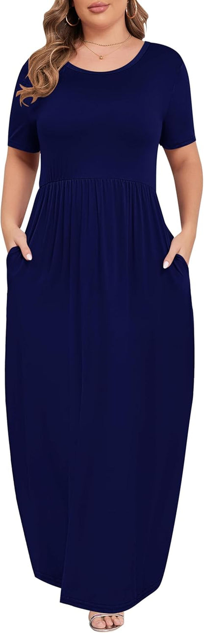 Women’S plus Size Maxi Dresses for Curvy Women Summer Casual Short Sleeve 2026 Long Dress 14W-26W